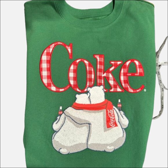 Coca-Cola Polar Bear Red Gingham Green Holiday Graphic Sweater (US M) - Picture 6 of 7